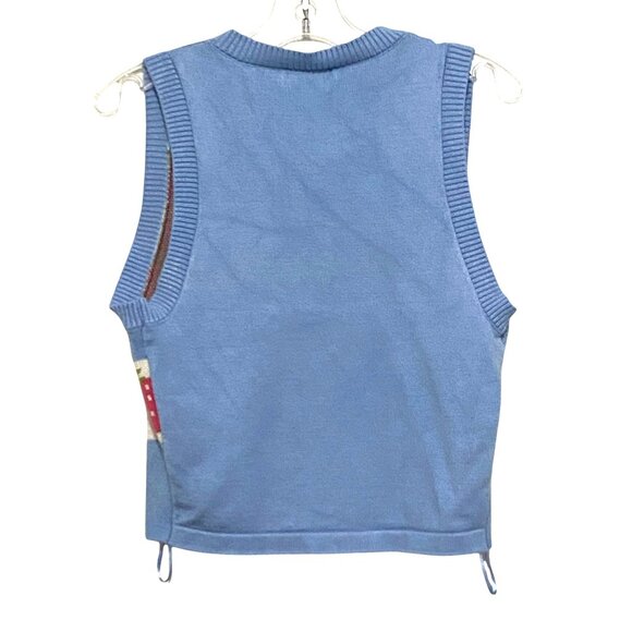 Luna Ivy Strawberry Sweater Vest Girls S Blue Checkerboard Preppy Kawaii Fruit - Picture 2 of 4